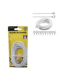 Net Curtain Wire Window Cord Cable with Hooks for Indoor Outdoor 4m - White