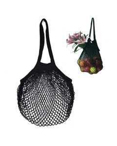Mesh Net Bag String Shopping Bag Reusable Fruit Vegetables Storage Handbag - Black