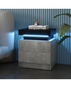 Modern Nightstand Faux Marble End Table with 2 Drawers and LED Light