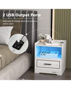 Smart LED Nightstand Sofa Side Table with USB Charging Station