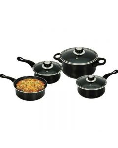 4 pcs Carbon Steel Non Stick Cookware Pan Set with Glass Lid