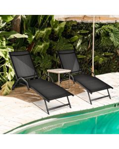 Set of 2 Outdoor Chaise Lounge Chairs with Breathable Seat