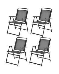 Outdoor Folding Chairs Set of 4 with Breathable Seat and Cozy Armrests