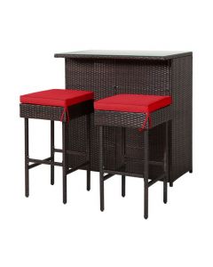 3-Piece Outdoor PE Rattan Bar Set with Cushions