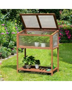Outdoor Wooden Cold Frame with Slatted Shelf and Tilted Top Cover