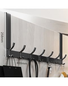 7 Hooks Over The Door Hook Hanger Coat Rack for Clothes Hat Towel - Black