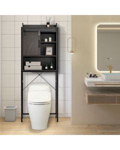 Freestanding Over-The-Toilet Storage Cabinet with Sliding Barn Door