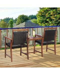 3 Pieces Wooden Furniture Set with Umbrella Hole for Outdoor