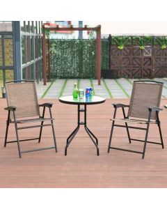 3 Piece Patio Bistro Set Round Table and 2 Folding Chairs for Home Yard Deck