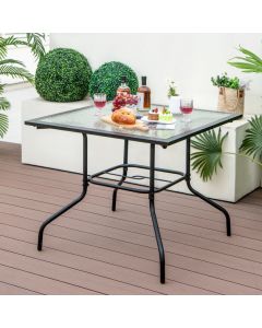 Patio Dining Table with Tempered Glass Tabletop and Umbrella Hole(Umbrella NOT Included)