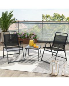 3 Piece Patio Folding Conversation Set for Backyard Poolside Balcony