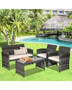 4 Pieces Patio Furniture Set with Cushions and Coffee Table
