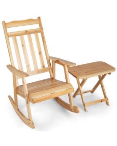 2 Pieces Wooden Patio Garden Rocking Chair Set