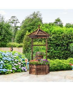 Patio Wooden Wishing Well Hexagonal Bucket Flower Plants