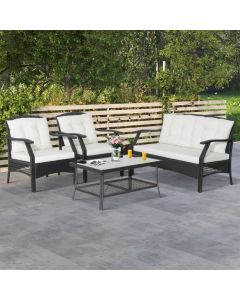 4 Pieces Patio Rattan Conversation Set with Coffee Table and Cushions