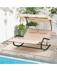 Patio 2-Person Rocking Sun Lounger with Sunshade and Wheels