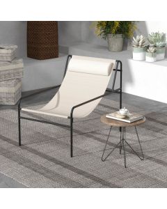 Patio Sling Lounge Chair wth Removable Headrest Pillow for Backyard