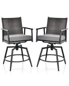 Patio Swivel Bar Stools Set of 2 with PE Rattan Back and Metal Frame