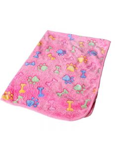 76x52cm Warm Pet Mat Bone Print Cat Dog Puppy Fleece Soft Blanket Bed Cushion Cover - Pink