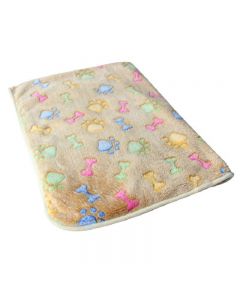 76x52cm Warm Pet Mat Bone Print Cat Dog Puppy Fleece Soft Blanket Bed Cushion Cover - Brown