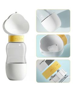 550ML Leak Proof Dog Cat Drink Bottle with 200ml Dog Food Cup - White
