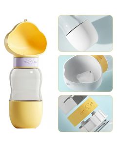 550ML Leak Proof Dog Cat Drink Bottle with 200ml Dog Food Cup - Yellow