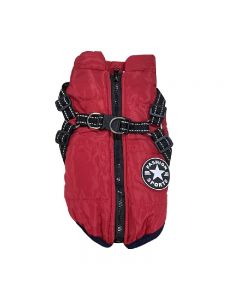 Pet Clothes Autumn Winter Warm Padded Coat Reflective Dog Vest Puppy Jacket with Harness - Red 4XL