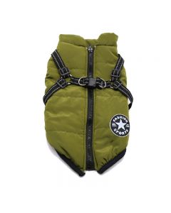 Pet Clothes Autumn Winter Warm Padded Coat Reflective Dog Vest Puppy Jacket with Harness - Green 4XL