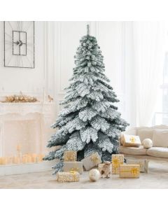 6FT Snow Flocked Hinged Alaskan Pine Christmas Tree with Metal Stand