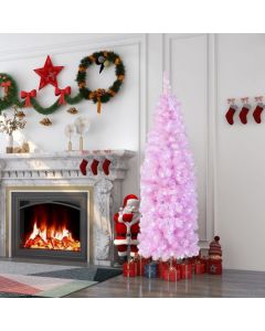 180 cm Pink Slim Xmas Tree with 475 Branch Tips and 250 Cold White LED Lights