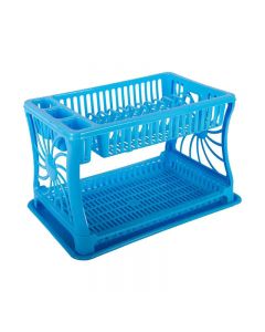 Plastic Two Storey Dish and Cutlery Holder With Tray - Blue