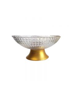 Clear Pretty Plastic Fruit Bowl with Stand Diamond Cushion Pattern - 27x10cm