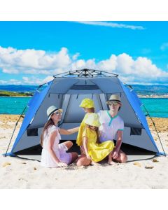 UPF 50+ Pop-up Beach Tent with Zipper Door and Mesh Windows for 3-4 Persons