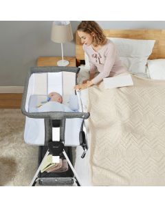 Portable Baby Crib with Adjustable Height and Wheels