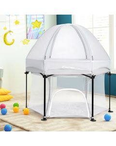 Portable Baby Playpen with Breathable Mesh and Removable Canopy