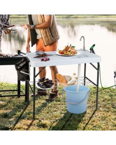 108CM Portable Camping Sink Table with Grid Rack