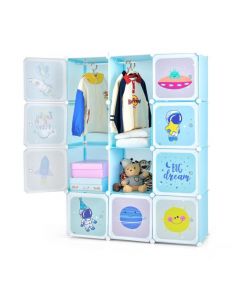 Portable Children Wardrobe with 12 Cubes and 2 Clothes Hanging Section