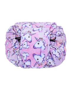 Portable Makeup Drawstring Bags Storage Travel Pouch Cosmetic Bag - Pink Unicorn