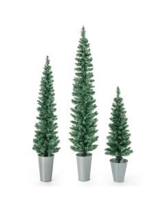 Potted Artificial Christmas Tree Set of 3 with Silver Metal Buckets