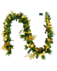 Pre-Lit Artificial Christmas Garland with LED Lights and Golden Berries