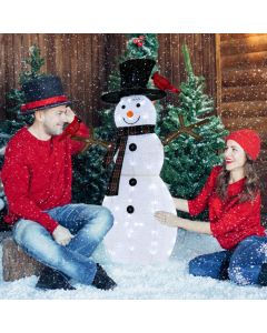 127 CM Pre-Lit Snowman Ornament with Warm-White LED Lights for Holiday Winter Decor