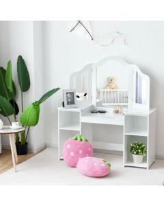 Kids Dressing Table with Foldable and Removable Mirror and Storage Shelf White