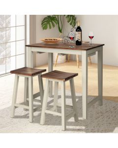 Rustic Style Wood Pub Table and Saddle Stool Set