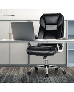 PVC Leather High-back Executive Chair with Padded Armrests-Black