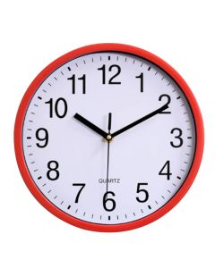 Quartz Basic Wall Clock Round Vintage Analogue Clocks for Home Kitchen Bedroom 24 cm - Red