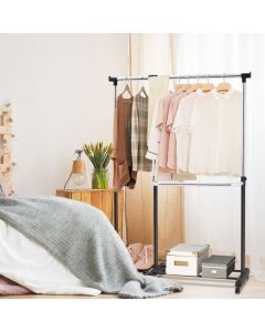 Single/Double Rail Mobile Garment Rack with Wheels and Bottom Shelf