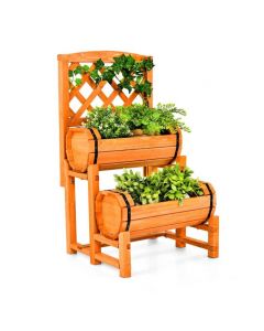 Raised Garden Bed with 2 Cylindrical Planter Boxes and Trellis