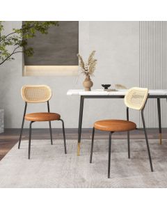 Rattan Dining Chair Set of 2 with Mesh Cane Backrest