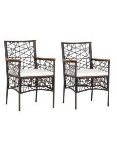 2 Pieces Rattan Dining Chairs with Armrests and Removable Cushions