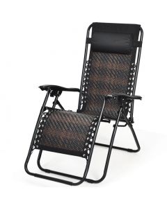 2 Pcs Rattan Folding Sun Lounger Reclining Chair with Removable Headrest